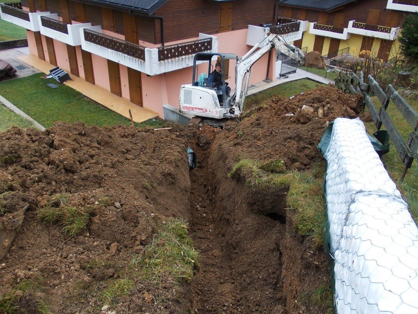 drenaggi ingegneria naturalistica Realizzazione di trincea drenante con elementi prefabbricati Roana